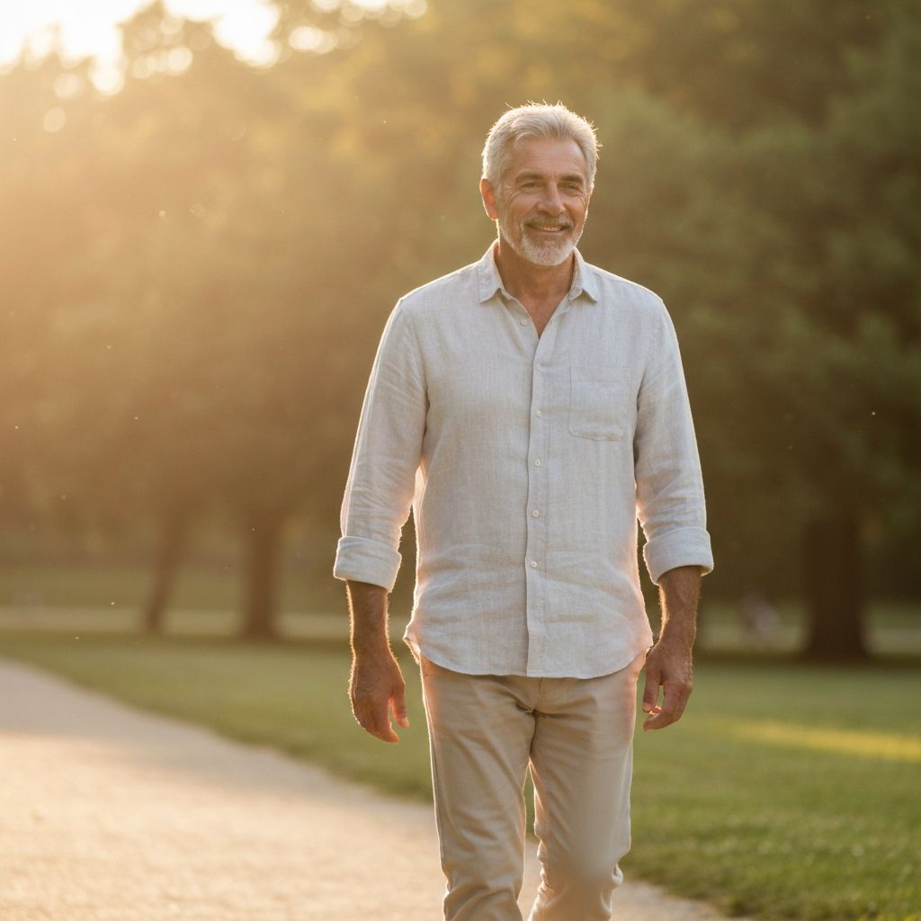 Mature adult walking peacefully in nature